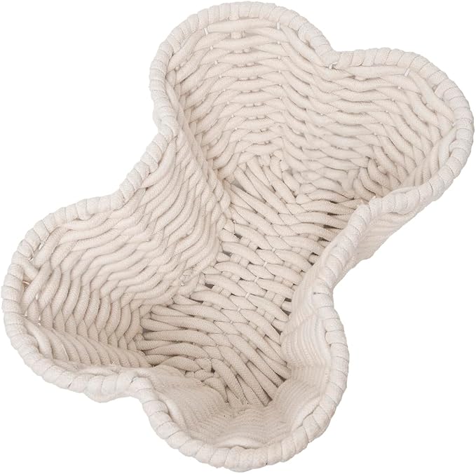 JJSQ Dog Toy Basket for Storage, Pet Toy Organizer Bin, Cotton Rope Baskets for Oraganizing, Bone Shape Basket Handmade 17" x 13" x 7"