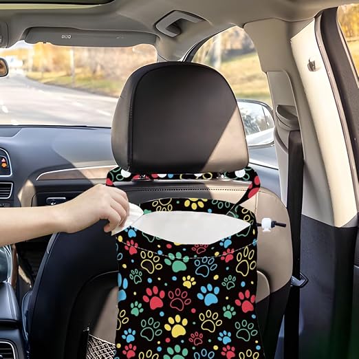 Cat Paw Strap Drawstring Car Trash Bag Hanging Garbage Bag with Snap Buttons Car Back Seat Trash Storage Portable Dustbin Vehicle Trash Can Bag for Vehicle Accessories Travel Camping