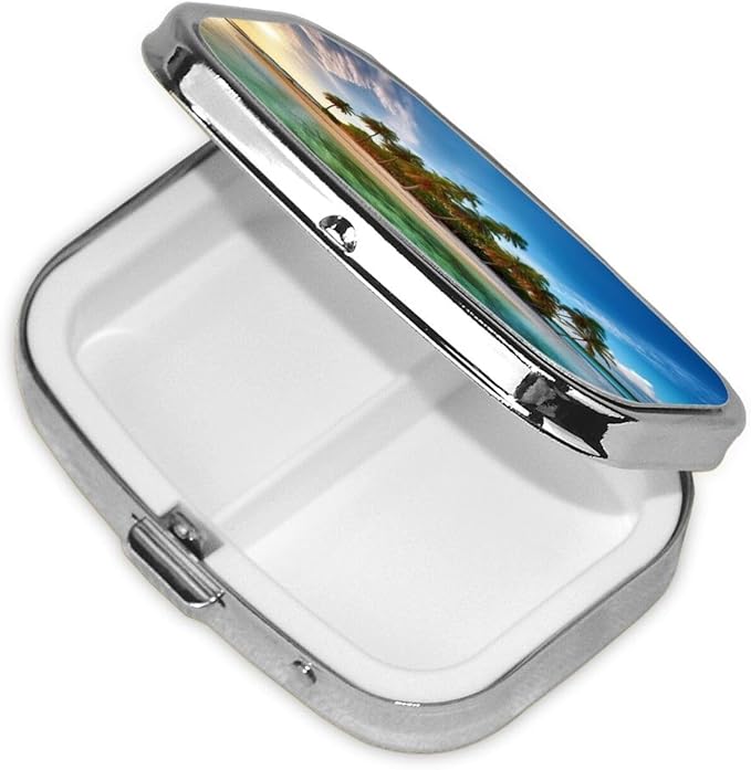Square Pill Box Overseas Islands Pill Case for Purse & Pocket 3 Compartment Pill Organizer Portable Travel Pillbox Medicine Pill Holder Container for Daily Vitamin Cod Liver Oil Storage