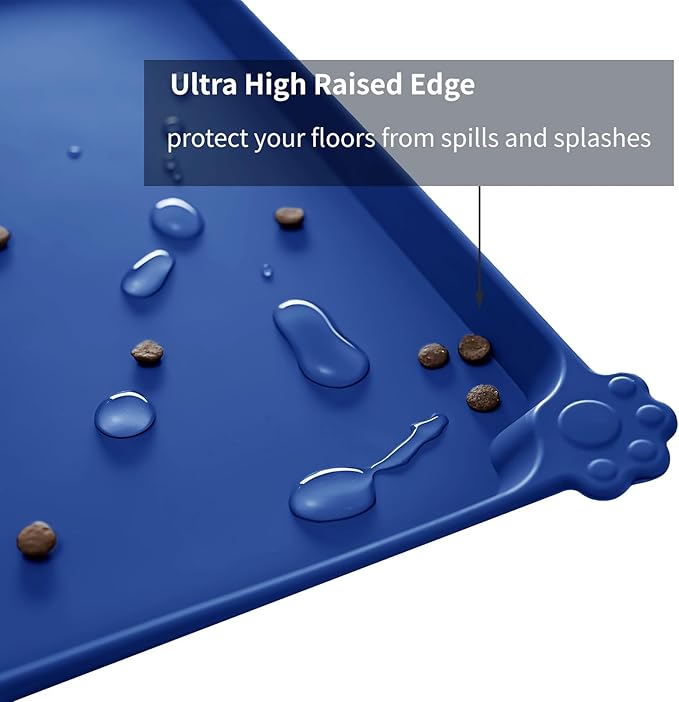 Reopet Waterproof Pet Feeding Mat, Non-Slip Silicone Placemats for Dog Cat Food and Water Bowl, High Raised Edges to Prevent Spills and Protect Floors
