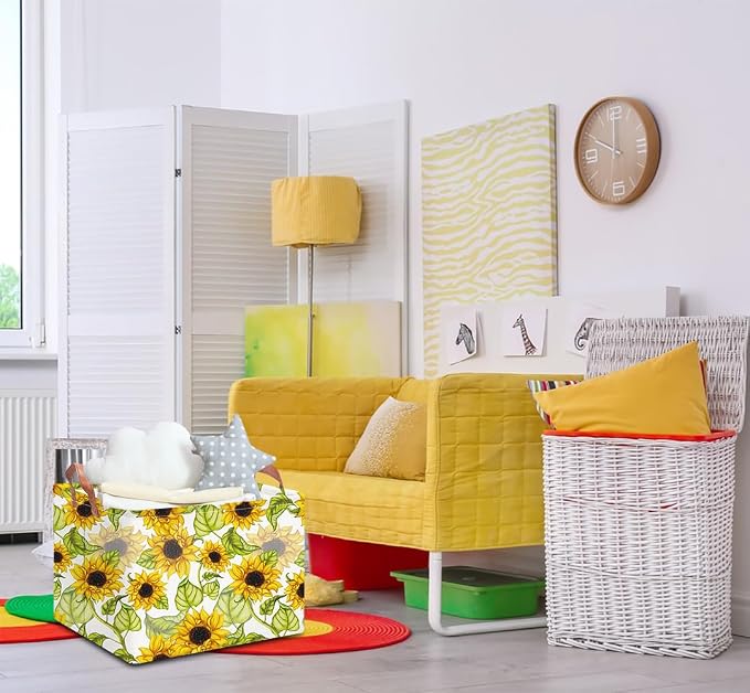 NTAOHAMPER Rectangular Storage Basket Empty,Storage Bin with Handles,Room Decor,Gift Basket,Book Box(Sunflower)