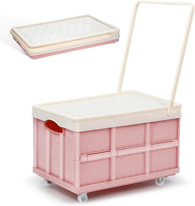 30L Collapsible Storage Bins with Lids: Storage Tote With Wheels Folding Plastic Stackable Utility Crates Plastic Tote Storage Box Container Stackable Folding Utility Crates for Clothes,Books