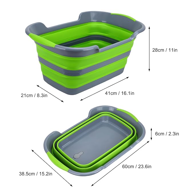 Collapsible Pet Bathtub with Drainage Hole for Puppy Small Dogs Cats, Green | Portable Washing Tub, Foldable Bathing Tub, Indoor, Outdoor, Multi-Functional