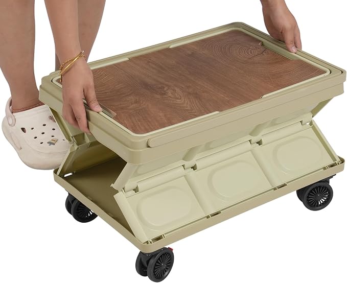 Foldable Crate Cart, 14.53 Gal Portable Wheeled Tote Basket Shopping Storage Trolley Case with 4 360° Rotatable Wheels & Long Handle Capacity 35 Kg/77.16 Lbs for Both Outdoor and Indoor (Green)