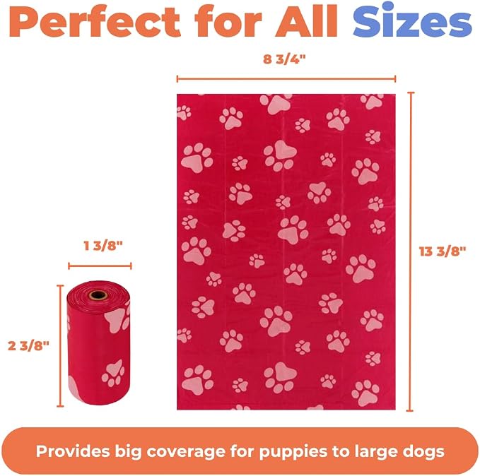 Best Pet Supplies Poop Bags for Dogs - Red, 150 Count | Scented, Leak-proof, Easy-Tear perforations, 15 Thick Bags per roll, Outdoor Walking & Travel, Fits Standard Holders