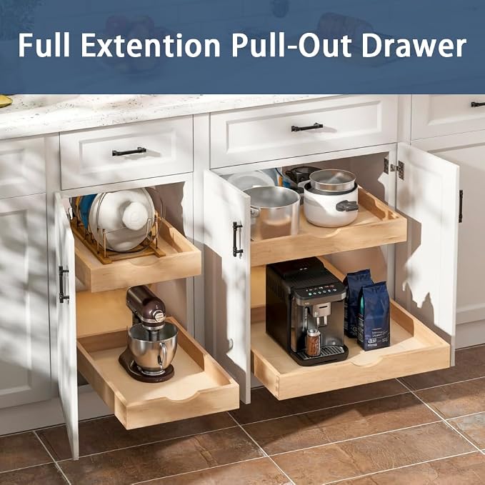 Pull Out Cabinet Drawers - 9x2 Size Options (10-29'W,18-21'D), Pre-Assembled with Soft Close Slides, Solid Beechwood, Easy Installation(10'W x 21'D)