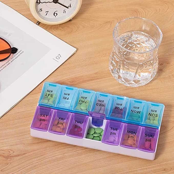 UXCONGOID Large Pill Organizer 2 Times a Day, Weekly Pill Organizer Daily Pill Box 7 Day Medicine Organizer Box, AM PM Pill Case Container Holder Pill Dispenser Travel Medication Organizer
