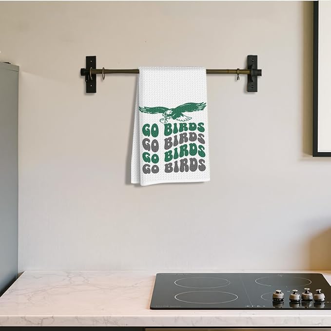 Trendy Groovy Go Birds Football Kitchen Towels 24x14 Inch, Football Decor Reusable Dish Towels for Kitchen Bathroom Decor, Waffle Weave Hand Cloth Tea Towel, Eagles Fan Gifts for Women Friend