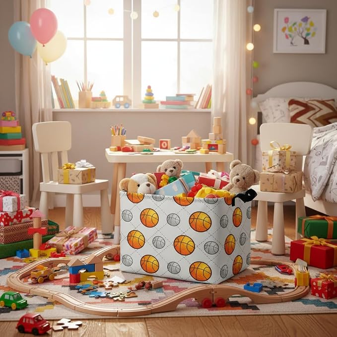 Kid Cute Nursery Storage Basket Baby Toy Clothes Storage Bin Playroom Bedroom Decor Gift Basket (Basketball)