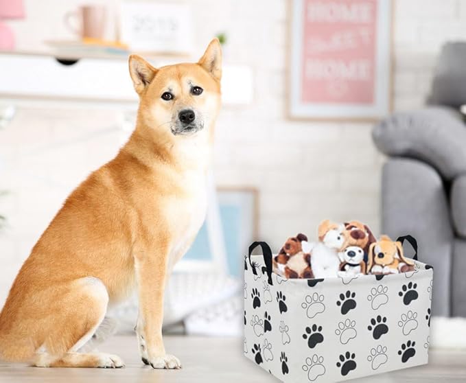 Essme Rectangular Dog Basket, Cute Storage Basket with Handles for Room Decor, Dog Bins,Puppy Storage Bin（Dog Paw）