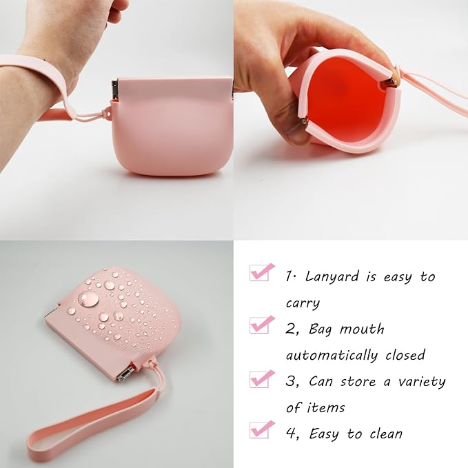 Silicone Dog Treat Pouch Portable Snack Pouch (Pink & Grey) | 2 Pieces Silicone Mini Portable Pet Snack Pouch with Auto Close Feature Feed Dog Treat Pouch for Pet Travel or Outdoor Use