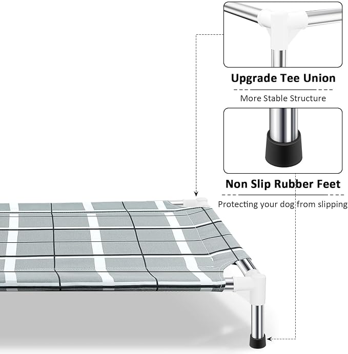 Elevated Dog Bed, Raised Cooling Lifted Dog Cot for Indoor & Outdoor | Cooling Breathable Outside Portable Dog Hammock Bed for Medium Pet ,Non-Slip Feet, Stainless Steel Frame