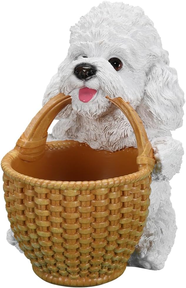 White Poodle Candy Bowl, Resin Dog Figurine Key Bowl for Entryway Table, Desktop Storage Basket Organizer for Desk, Unique Dog Lover Gift
