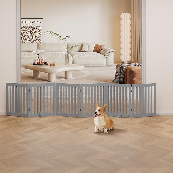 unipaws 120" Extra Wide Pet Gate and Pet Playpen Combination for Dog Cat | 24” Height Free Standing Dog Gate for Doorways, Stairs, Foldable Puppy & Room Divider, Indoor Use