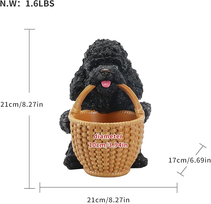 Black Poodle Candy Bowl, Resin Dog Figurine Key Bowl for Entryway Table, Desktop Storage Basket Organizer for Desk, Unique Dog Lover Gift