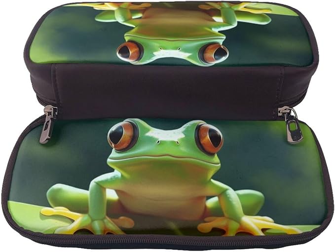 Leather Pen Case with Zipper - Aesthetic Pen Holder Cute Frog Pencil Case for Women & Men - Handcrafted Pencil Bag Multi-Functional Travel Cosmetic Case for Work Office Tool Pouch
