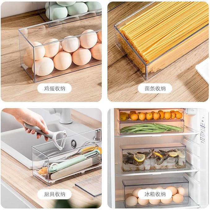 Transparent Flatware Tray Kitchen Drawer Organizer With Lid - Plastic Kitchen Cutlery Tray and Utensil Silverware Storage Container with Cover - Dinnerware Holder for Spoons Forks Knives