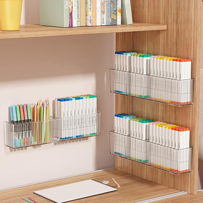 2Pack Wall Mount Pen Holder,Marker Stationery Organizer,Makeup Storage | No Drill,Heavey Duty Adhensive Tape, Clear Wall Storage for Office, Medicine Cabinet Door Organizer Storage, Floating Shelves