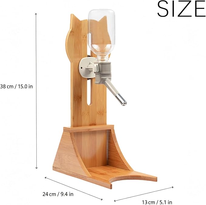 Bamboo Pet Water Bottle Stand, Adjustable Hanging Dog Cat Dispenser