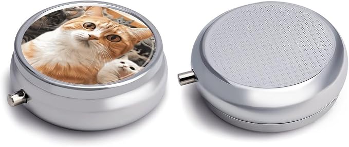 Round Funny Pet Cat Pill Organizer Pill Box 3 Compartment Portable Travel Medicine Case Daily Mini Compact Medicine Container Storage Vitamin Supplement Dispenser