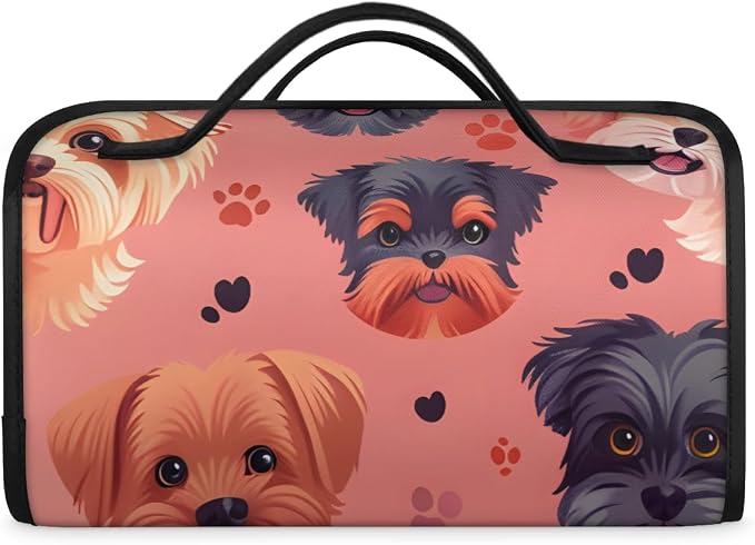 Dogs Makeup Bag for Women Hanging Roll-Up Travel Organizer Toiletry Kit with 4 Removable Compartments, Cute