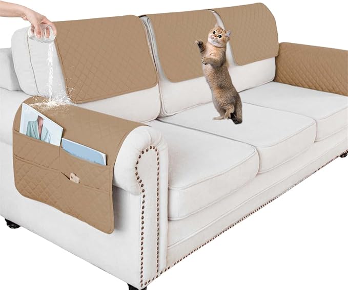 Large Polyester Armrest and Headrest Covers with 2 Pockets | Soft, smooth polyester resists daily wear nonslip silicone backing helps shield recliners and sofas from pet scratches