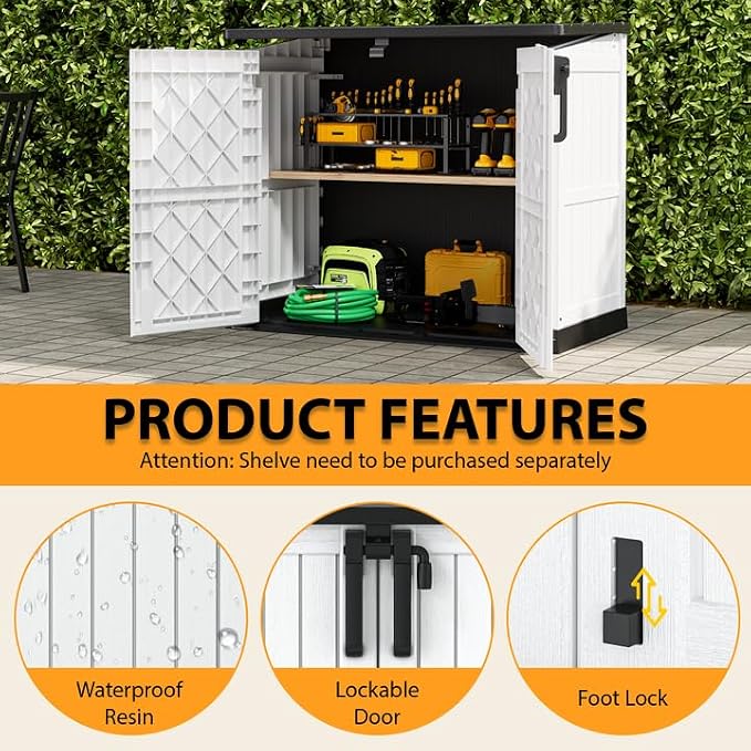 LHBcraft Outdoor Storage Cabinet 36 Cu Ft with Lockable Doors, Waterproof Outdoor Storage Box for Patios,Portable Horizontal Resin Storage Shed, Easy to Assemble