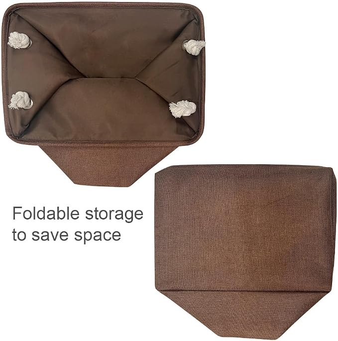 Organization and Storage Basket for Shelves - 3 Pack 16x12x12 inch Fabric Storage Cubes, Cube Storage Bin for Organizing Closet Cloth Organizer Gift Toy (White & Brown)