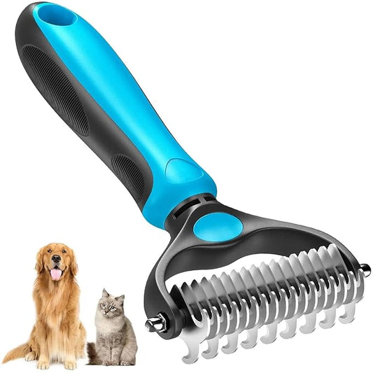 Pet Grooming Brush, Double Sided Shedding and Dematting Undercoat Rake Comb for Dogs and Cats