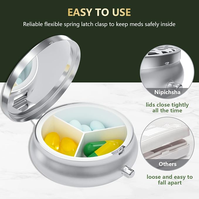 Pill Box, Small Pill Case for Purse & Pocket, Travel Medicine Organizer | Cute Travel Medicine Organizer, Portable Medicine Container Holder to Hold Vitamins, Medication, Fish Oil & Supplement