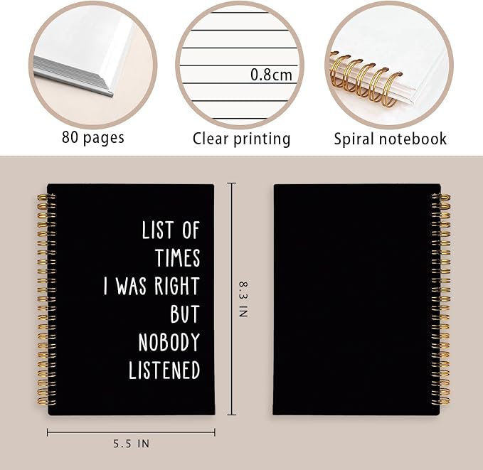 LIANGW Sarcastic Notebooks for Work, Funny Notebooks Journal | Funny Office Gifts for Coworkers, Funny Notebooks for Work, Office Humor Gifts, Black Spiral Notebook 5.5x8.3 Inch