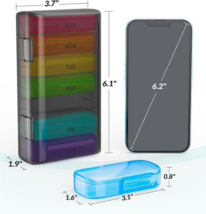ZIKEE Weekly Pill Organizer with Large Individual Containers, BPA-Free | Portable Pill Box 7 Day for Pocket, Purse, Weekly Pill Case, Pill Container for Medication, Vitamin, Fish Oil, Supplement