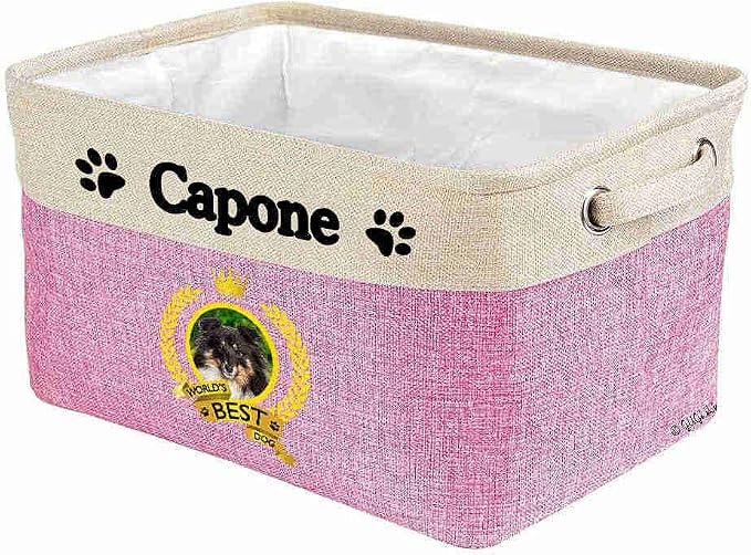 Custom Name Collapsible Dog Toy Storage Basket Bin World's Best Dog Cute Shetland Sheepdog Foldable Pet Toy Box Closet Shelf Baskets Organizer for Bedroom Home Dog Cat with Handles Pink