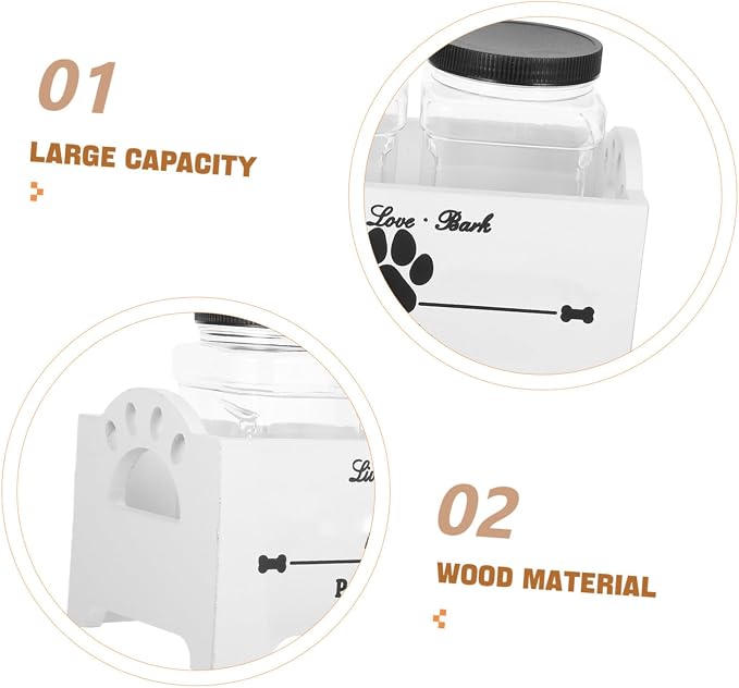 SEWACC Wooden Dog Food Storage Container with Airtight Jars Pet Treat Organizer Box for Home Kitchen Sturdy Pet Food Crate with Divider White Set