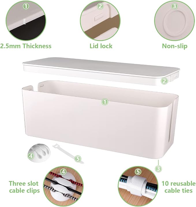 Cable Management Box, Large Cord Organizer Box to Hide Power Strip | Under Desk Cable Organizer, TV Computer Wires Cord Organizer, Cable Management Set, for Home/Office