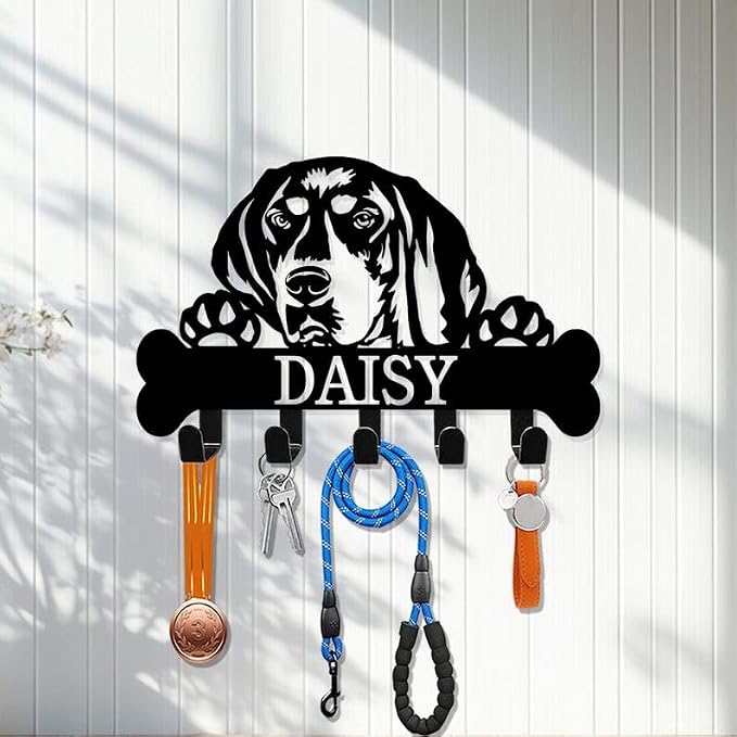 Personalized Bluetick Coonhound Dog Collar Holder, Key Organizer | Key Holder Wall Mount, Dog Lover Gifts, Metal Decor, House Warming Gifts New Home, Dog Leash Holder for Wall