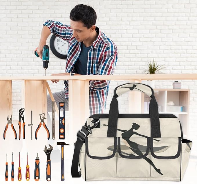 Ballerina Heavy Duty Tool Bag 14.8 Inch Dance Ballet Portable Soft Tool Box Organizer Storage with Adjustable Shoulder Strap