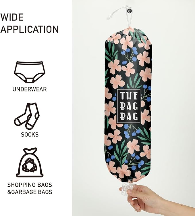 Plastic Bag Holder,Reusable And Washable Country Style Grocery Bag organizer,For Home Kitchen Travelling Camping Decor, use 1 Pack,Light Pink Flowers Pattern