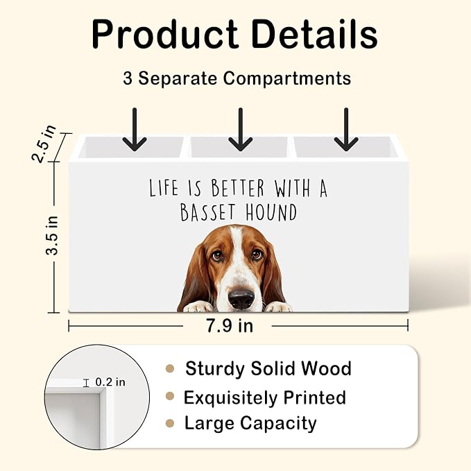 Basset Hound Dog Gifts Pen Pencil Holder for Desk, Funny Dog Lovers Gift Office Desk Accessories, Life Is Better with a Basset Hound Pen Holders Organizer for Women Kitchen Bathroom Decor