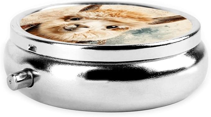 Cute Alpaca Animal Pet Fabric Portable Pill Organizer | 3 Compartment, With Mirror, For Men Women, For Daily Supplements, Vitamins, Fish Oil, Jewelry, Candy, Travel