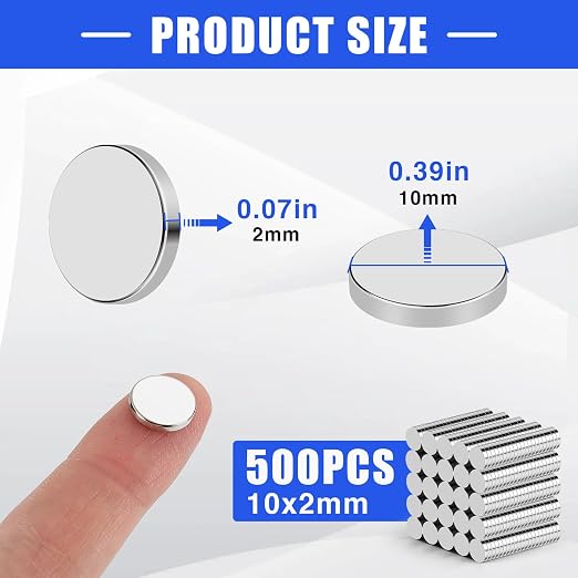 DIYMAG 500Pcs Small Refrigerator Magnets, 10x2mm Round Rare Earth Magnet | Mini Tiny Neodymium Strong Magnets for Crafts, DIY, Fridge, Miniatures, Whiteboard, Office, Kitchen, Dry Erase Board