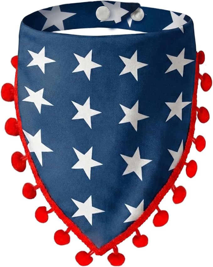 4th of July Dog Bandana, American Flag Star Pattern Holiday Triangle Scarf, Adjustable Snap Button Patriotic Neckwear for Large Breeds (30-75lbs)