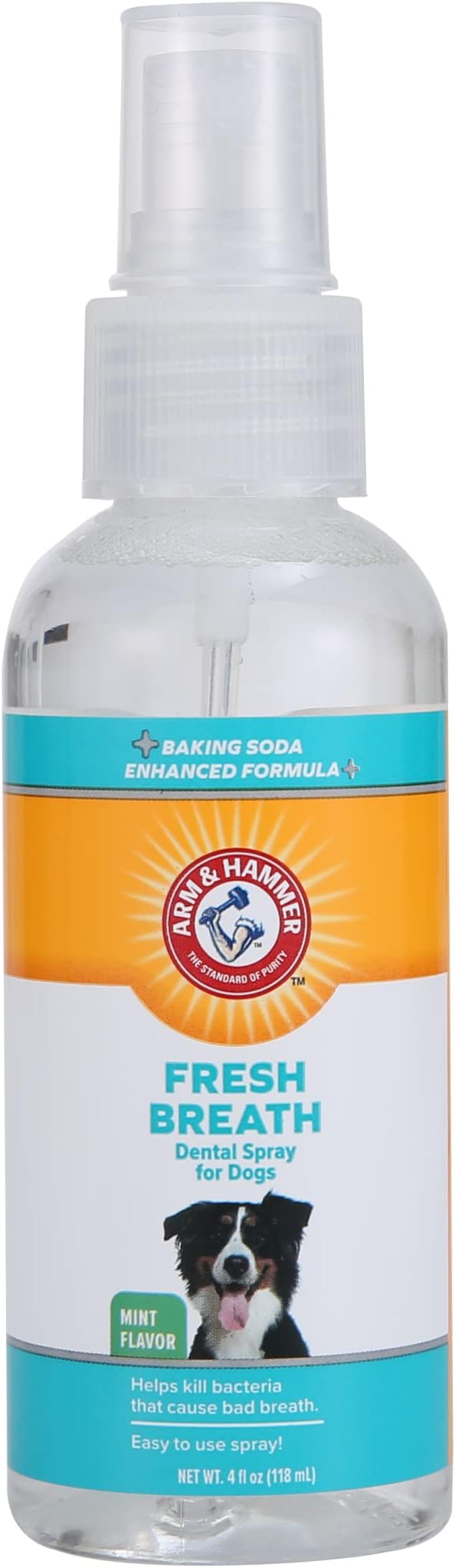 Arm & Hammer for Pets Dog Oral Care Spray, Mint Flavor Breath Freshener & Teeth Cleaning, Baking Soda Enhanced Plaque & Tartar Support, Easy Brushless Dental Care for Adult Dogs, 4 Fl Oz
