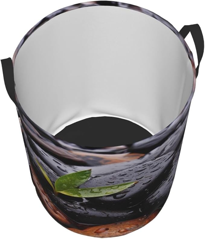 Rain Drops Over Rock print Laundry Hamper with Handle Waterproof Collapsible Organizer Baskets Circular Dirty Clothes Organizer Basket Portable Storage Bin for Bathroom Bedroom Dorm