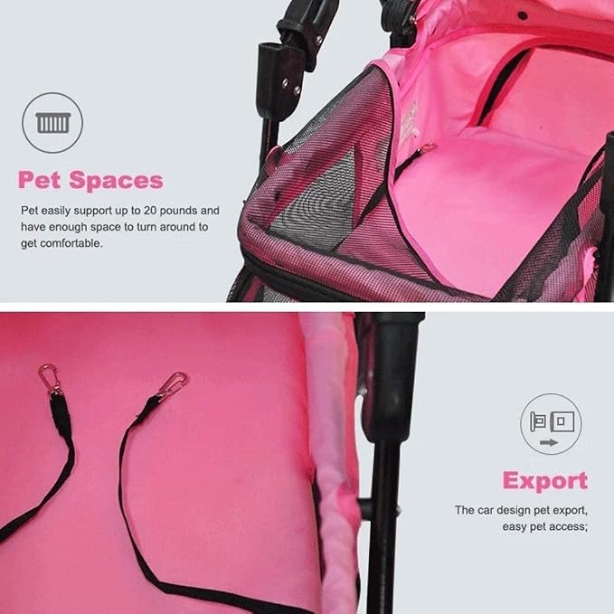 Double Dog Stroller Pet Travel Stroller Foldable Four-Wheeled Trolley Suspension Commutation Cat nd Dog Cart Large (D) (D)