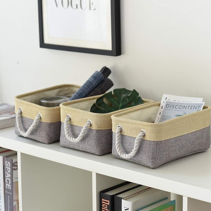 Storage Baskets for Organizing - 11.8x7.8x5.2 inch Small 6 Pack Storage Bins for Shelve, Farbic Storage cubes Organizer for Baby Toys Nursery (Gold & Grey)