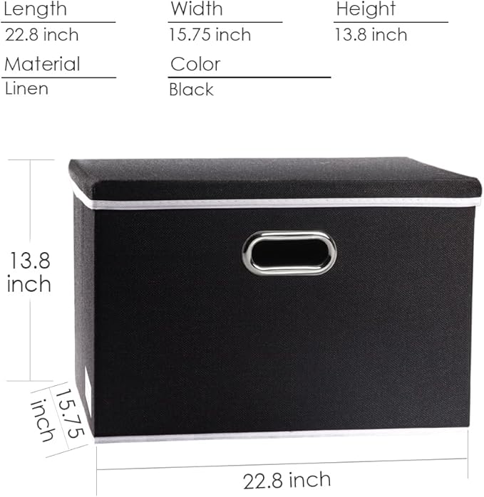 Extra Large Collapsible Storage Bins with Lids [3-Pack] Linen Fabric Foldable Storage Baskets Boxes Organizer Containers Cube with Cover for Bedroom Closet Office Nursery (22.8x15.7x13.8)