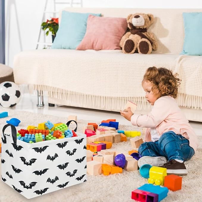 Halloween Batman Basket,Collapsible waterproof storage basket,Batman toy decor,Cute toy storage box Empty for kids,Organizer Containers for Kids Toys,bat room decor(Black bats)