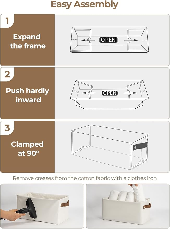 StorageWorks Narrow Storage Bins, Long Baskets, Beige, 2-Pack | With Metal Frame, Sturdy Structure, PU Handles, Toilet Paper Storage, Small Storage Bins, For Bathroom, Closet, Shelf