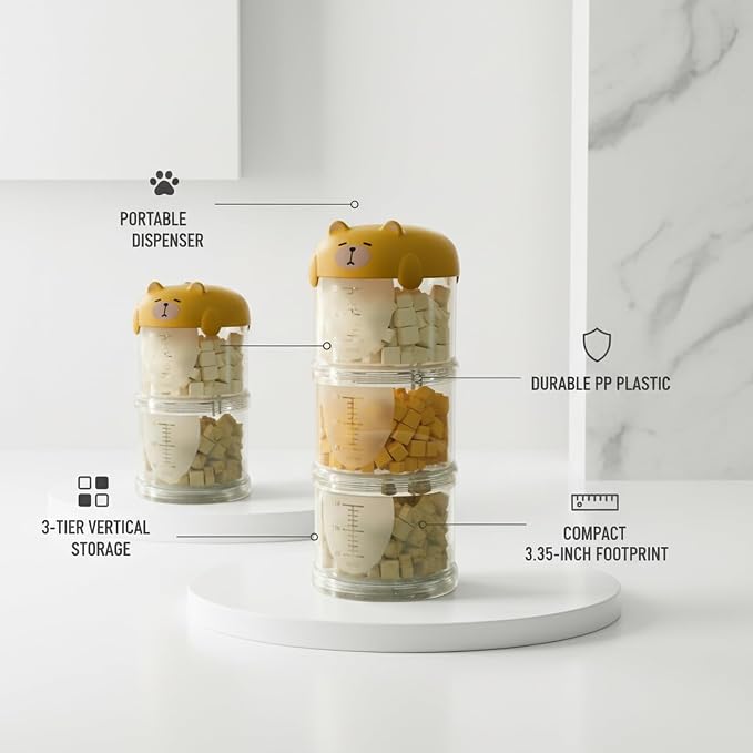 3-Tier Vertical Storage Container, Compact Yellow PP Plastic Organizer for Pet Food & Small Items, Portable Travel Dispenser